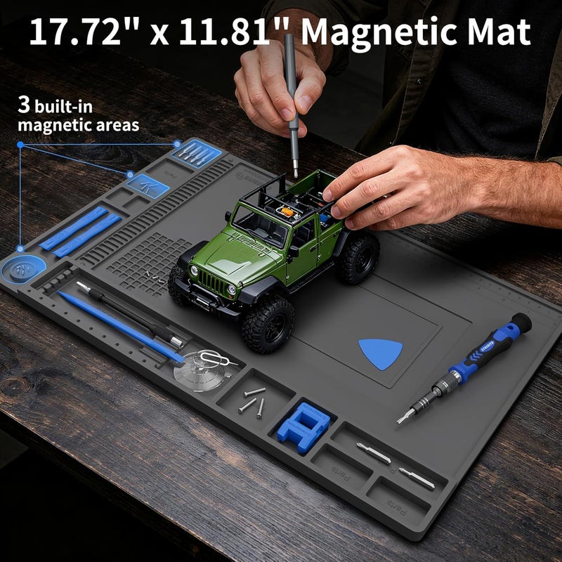STREBITO Soldering Mat Electronics Repair Mat, Solder Pad Heat Resistant 932°F, Magnetic Work Mat Silicone Pad for Soldering, Computer, Laptop, Cell Phone, RC, Watch, Gun, Size 17.7" x 11.8" (Grey) - Image 2